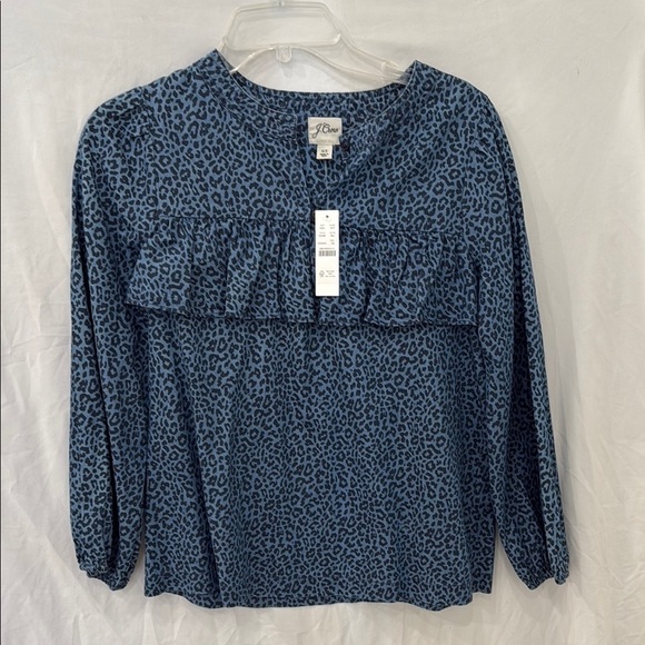 J. Crew Blue Ruffled Long Sleeve Blouse - Picture 2 of 5